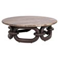 Chainey Coffee Table - Round - Ash Brown - Travertine and Mango Wood