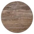 Chainey Coffee Table - Round - Ash Brown - Travertine and Mango Wood