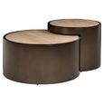 Ronson Coffee Table - Set of 2 - Round - Beige - Travertine and Metal