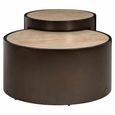 Ronson Coffee Table - Set of 2 - Round - Beige - Travertine and Metal