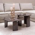 Menton Coffee Table - 2 Tier - Round - Burgundy - Marble and Brass