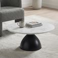 Hazel Coffee Table - Round - Column Base - White and Black - Marble Effect and Metal