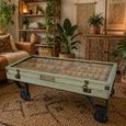 Coffee Table - 1 Door - on Wheels - Glass and Recycled Wood