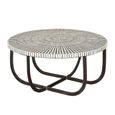 Hammond Coffee Table - Round - Radial Sunburst - White - Bone Inlay and Metal