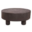 Lychee Coffee Table - Low - Round - Brown - Distressed Wood