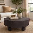 Lychee Coffee Table - Low - Round - Brown - Distressed Wood