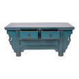 Unique One of a Kind - Coffee Table - 2 Drawer - Distressed Turquoise Blue - Lacquered Pine