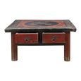 Hand Painted Coffee Table - 2 Drawer - Distressed Red and Black - Solid Wood