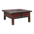 Hand Painted Coffee Table - 2 Drawer - Distressed Red and Black - Solid Wood