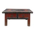 Hand Painted Coffee Table - 2 Drawer - Distressed Red and Black - Solid Wood