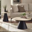 Elgon Coffee and Lamp Table Set - Round - Brown and Black - Travertine Effect and Metal