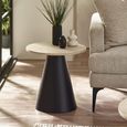 Elgon Coffee and Lamp Table Set - Round - Brown and Black - Travertine Effect and Metal
