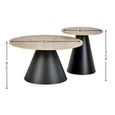 Elgon Coffee and Lamp Table Set - Round - Brown and Black - Travertine Effect and Metal