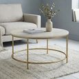 Clearance - Buxton Coffee Table - Round - Pale Washed and Gold - Acacia Wood and Gold - FSS17405