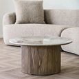Athens Coffee Table - Round - Fluted Base - White and Brown - Ceramic and Wooden