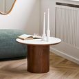 Noli Coffee Table - Round - Cylindrical Base - White and Dark Brown - Ceramic and Wooden