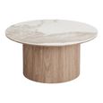 Athens Coffee Table - Round - Fluted Base - White and Brown - Ceramic and Wooden