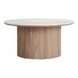 Athens Coffee Table - Round - Fluted Base - White and Brown - Ceramic and Wooden