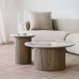 Athens Coffee Table - Round - Fluted Base - White and Brown - Ceramic and Wooden
