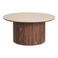 Delphi Coffee Table - Round - Cylindrical Base - Cream and Dark Brown - Ceramic and Wooden