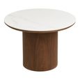 Noli Coffee Table - Round - Cylindrical Base - White and Dark Brown - Ceramic and Wooden
