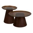 Orvieto Coffee Table - Set of 2 - Round - Dark Brown - Rippled Glass and Wood