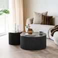 Rota Coffee Table - Round - Fluted Base - Dark Brown - Marble Look