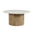 Brix Nova Coffee Table - Round - Fluted Base - White - Marble and Mango Wood