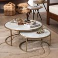 Jamie Coffee Table - Round - 2 Tier - White and Gold - Marble Effect