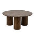 Coffee Table - Round - Chunky Cylindrical Legs - Brown - Marble and Wooden
