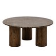 Coffee Table - Round - Chunky Cylindrical Legs - Brown - Marble and Wooden