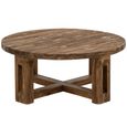 Distressed Coffee Table - Round - Open Frame Base - Brown - Recycled Wood