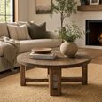 Distressed Coffee Table - Round - Open Frame Base - Brown - Recycled Wood