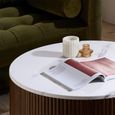 Russo Coffee Table - Fluted Base - Round - White and Walnut - Marble Top and Wooden