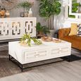 Clearance - Geo 2 Drawer Rectangle Coffee Table White Mirrored Mango Wood Distressed White Wash thumbnail
