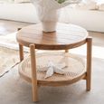 Coffee Table - Round - Small - Low - Natural - Rattan and Teak Wood
