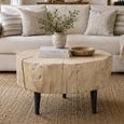 Tree Stump Coffee Table - Live Edge - Tapered Leg - Rustic Natural - Elm Wood