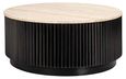 Hampton Travertine Beige Top Round Coffee Table with Black Fluted Base