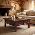 Hand Painted Coffee Table - 2 Drawer - Distressed Red and Black - Solid Wood
