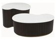 Mayfield White Marble Top 2 Tier Coffee Tables - Dark Wood Fluted Base
