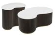 Mayfield White Marble Top 2 Tier Coffee Tables - Dark Wood Fluted Base