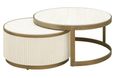 Tivoli White Ribbed Set of 2 Tier Coffee Tables with Gold Trim