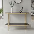 Arezzo Console Table - Oval - Black Glass and Gold Metal - with Shelf