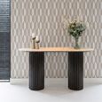 Hampton Travertine Beige Top Console Table with Black Fluted Base