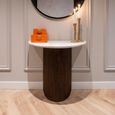 Mayfield White Marble Top Half Moon Console Table - Dark Wood Fluted Base