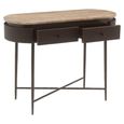 Russo Fluted Console Table - 2 Drawer - Oval - Ash Brown - Travertine Top and Metal