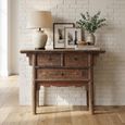 Console Table - 3 Drawer - Distressed Rustic Brown - Elm Wood