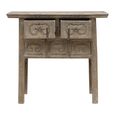 Carved Console Table - 2 Drawer - Rustic Natural - Elm Wood