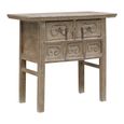 Carved Console Table - 2 Drawer - Rustic Natural - Elm Wood