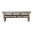 Console Table - 7 Drawer - Low - Rustic Weathered Grey - Elm Wood